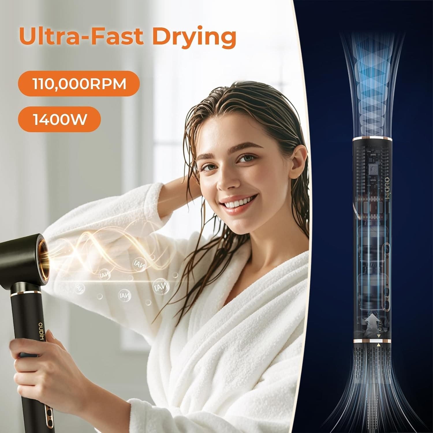 OUDIM High-Speed 6-in-1 Hot Air Styler OD-M6816, 1400W, 125V 60Hz, 110,000 RPM Brushless Motor, Foldable Handle thumbnail 3