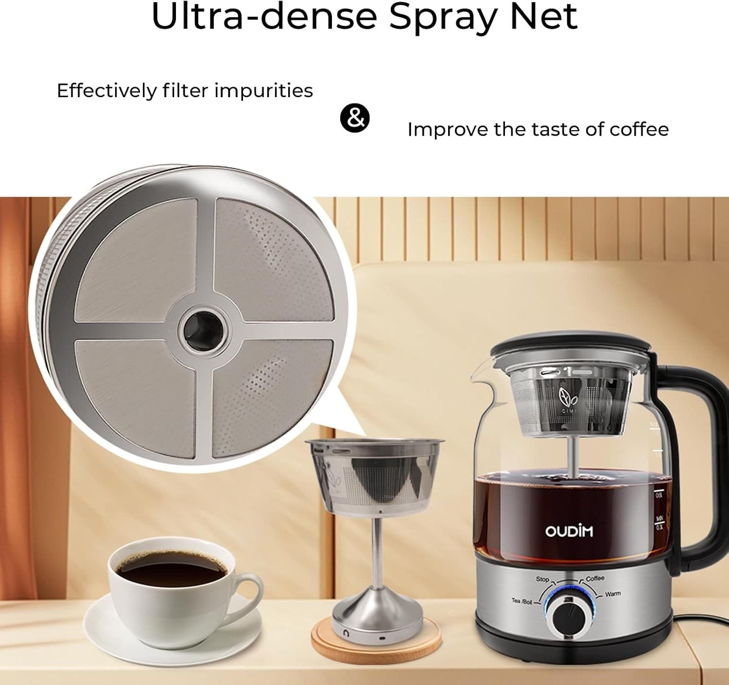 OUDIM Steam-Spray Tea & Coffee Maker OD-T1206, 1.2L Glass Kettle, 120V 60Hz, Boil / Brew / Keep Warm thumbnail 4