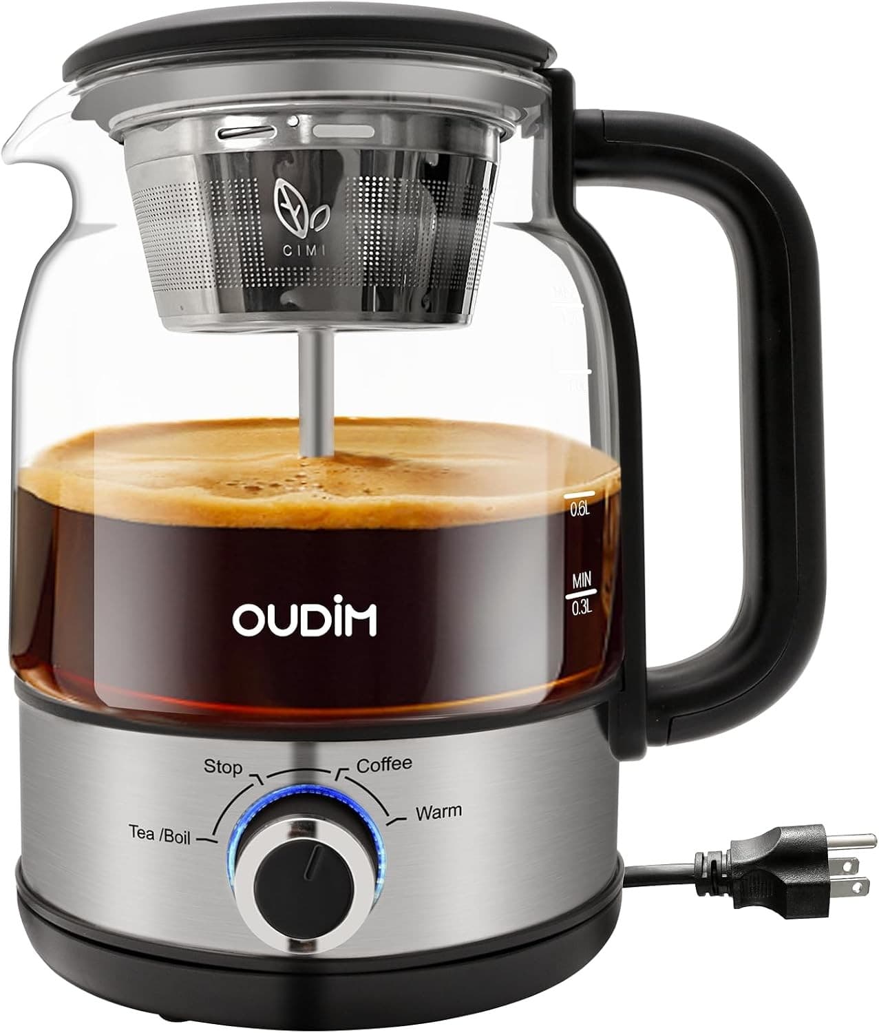OUDIM Steam-Spray Tea & Coffee Maker OD-T1206, 1.2L Glass Kettle, 120V 60Hz, Boil / Brew / Keep Warm thumbnail 1