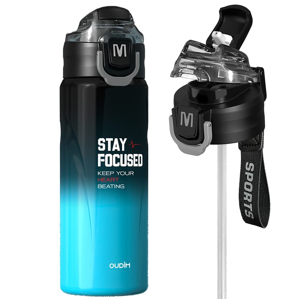 OUDIM 600ml (20 oz) Vacuum Insulated Stainless Steel Water Bottle OD-W600, 316 Food-Grade Steel, Black/Blue thumbnail 1