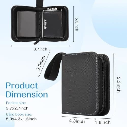 Mini 1-Pocket Zip Card Binder, 40 Standard Cards, Faux Leather thumbnail 3