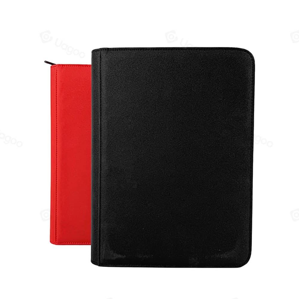 9-Pocket Zip Trading Card Binder, Black PU Leather, Side-Loading