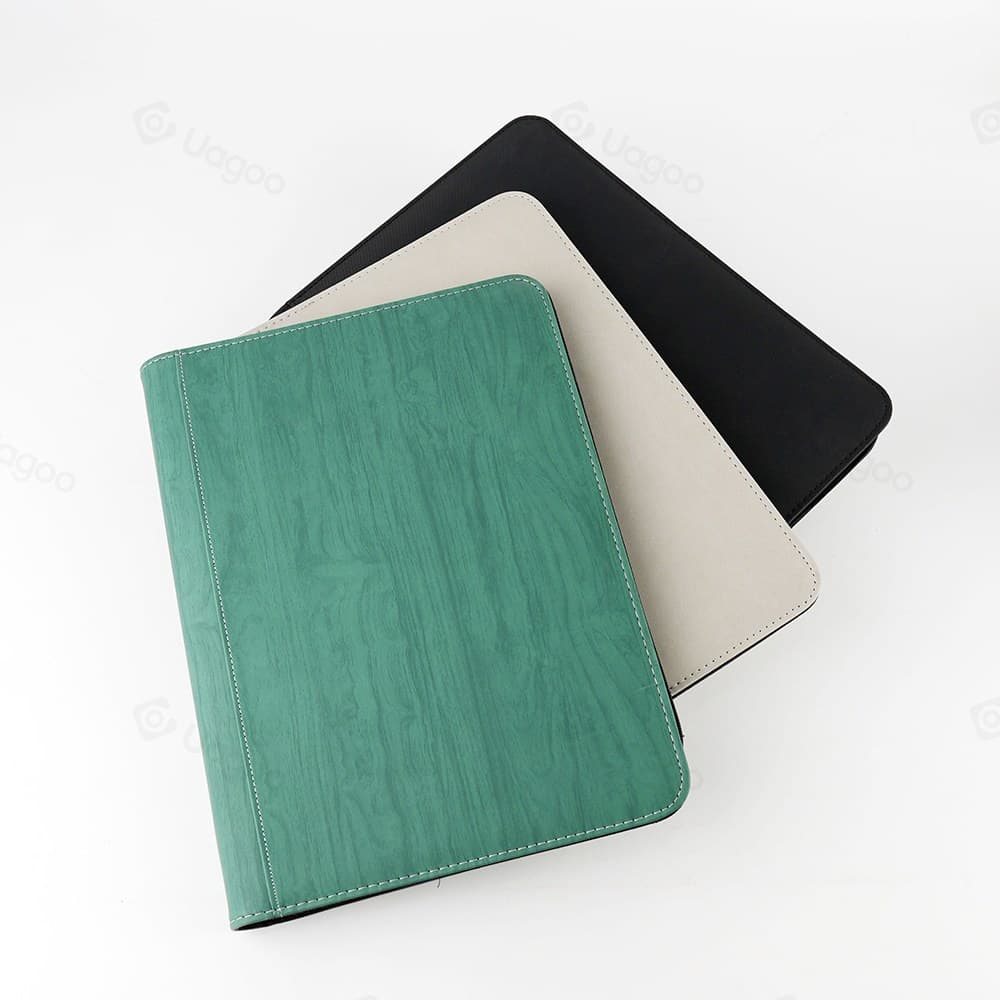 9-Pocket Zip Card Binder, Textured PU Leather, Acid-Free Side-Loading Pages thumbnail 3