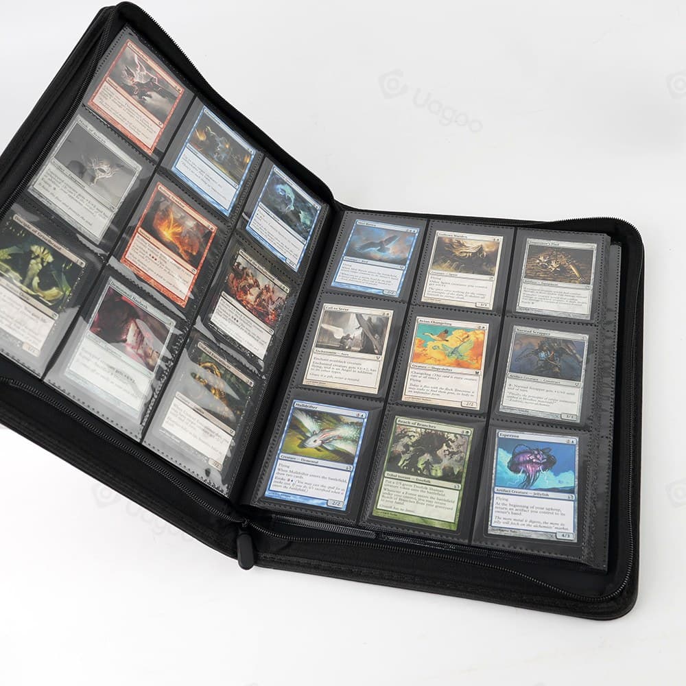 9-Pocket Zip Card Binder, Textured PU Leather, Acid-Free Side-Loading Pages thumbnail 5