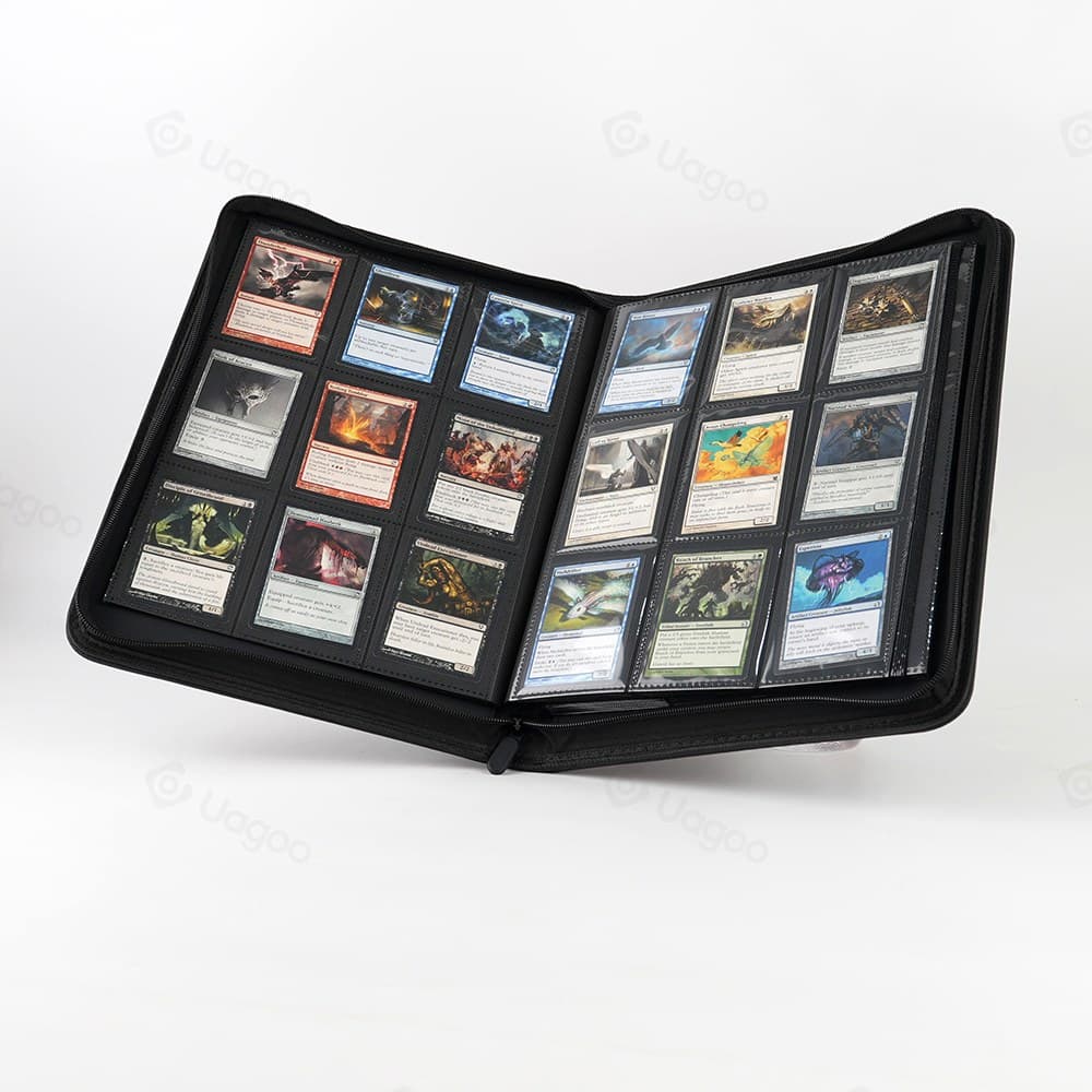 9-Pocket Zip Card Binder, Textured PU Leather, Acid-Free Side-Loading Pages thumbnail 6