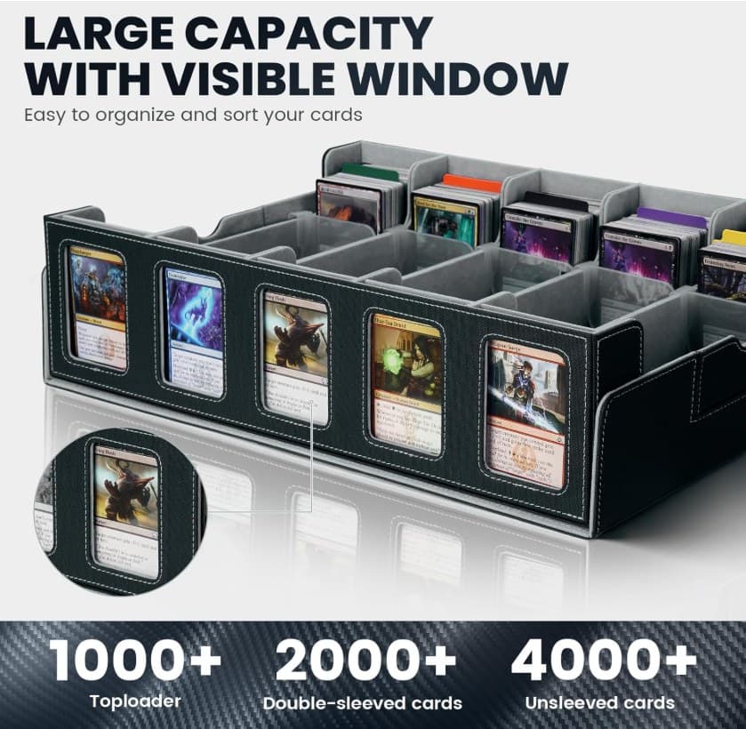 5-Row PU Leather Trading Card Storage Box with Handle and Dividers thumbnail 2