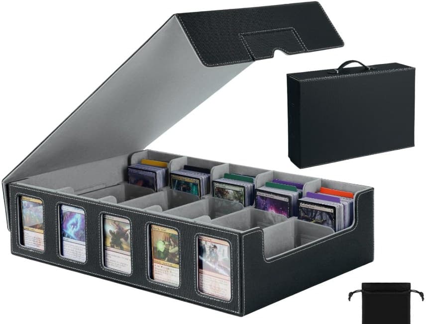 5-Row PU Leather Trading Card Storage Box with Handle and Dividers thumbnail 3
