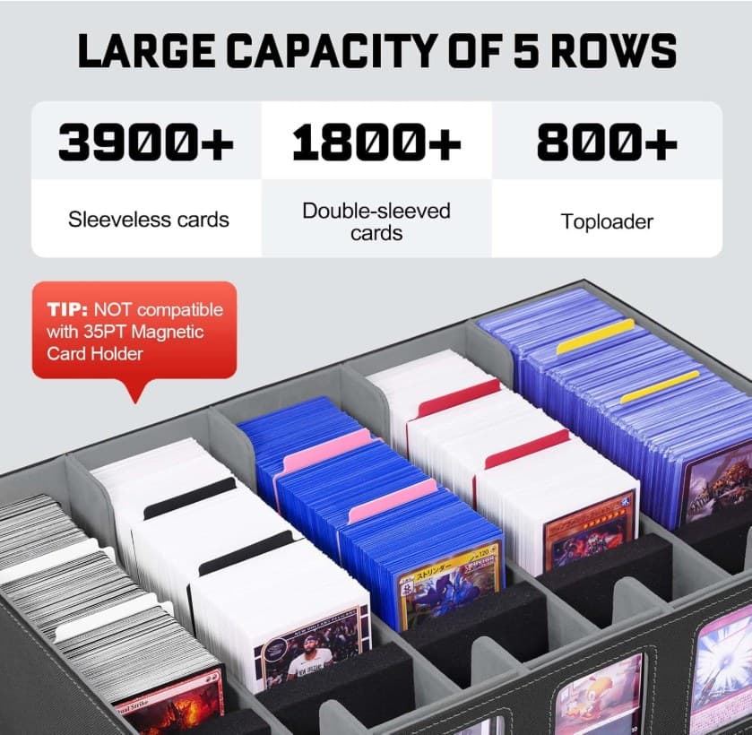 5-Row PU Leather Trading Card Storage Box with Handle and Dividers thumbnail 6
