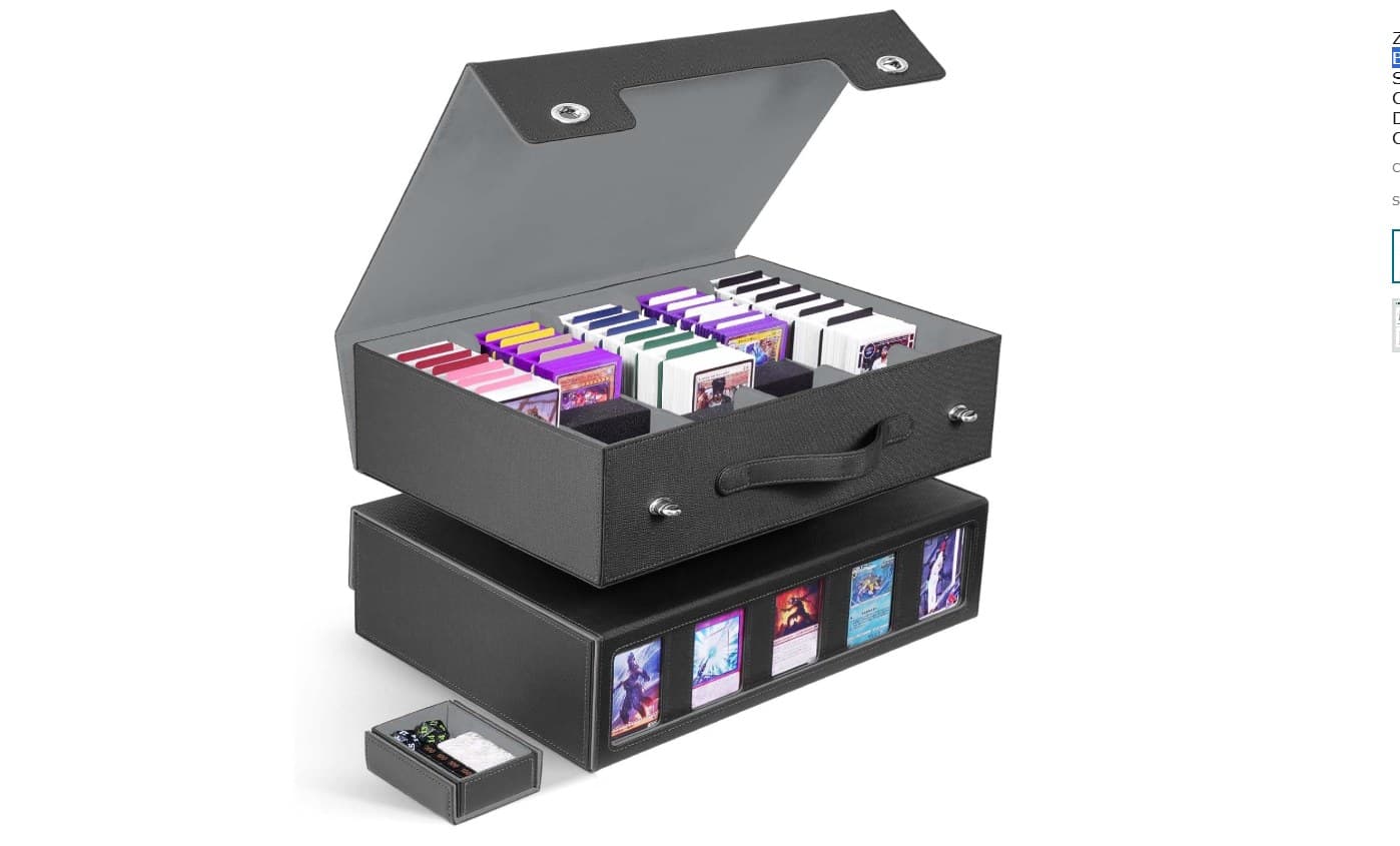 5-Row PU Leather Trading Card Storage Box with Handle and Dividers thumbnail 1