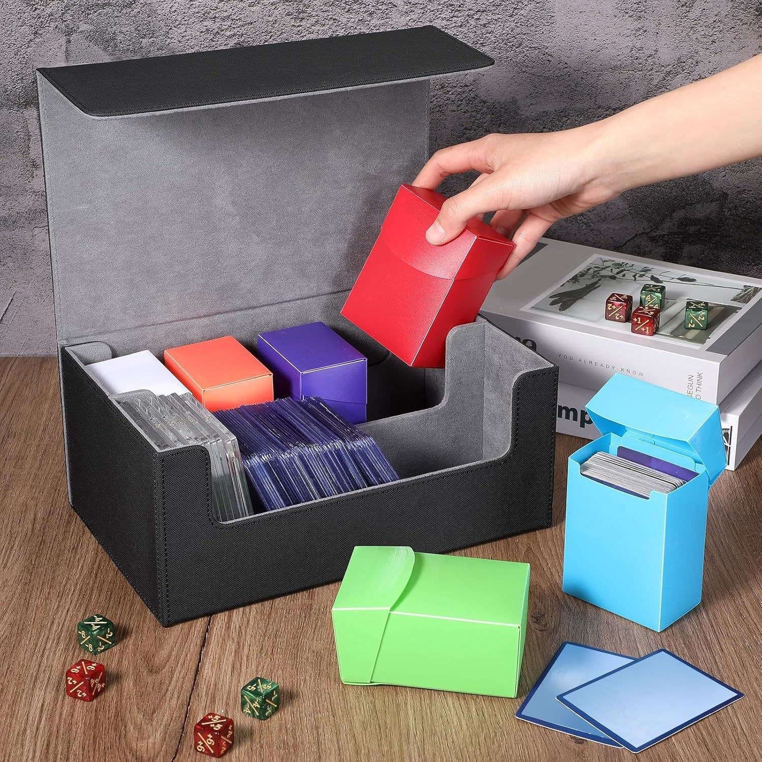 PU Leather Card Storage Case with 6 Plastic Deck Boxes thumbnail 6