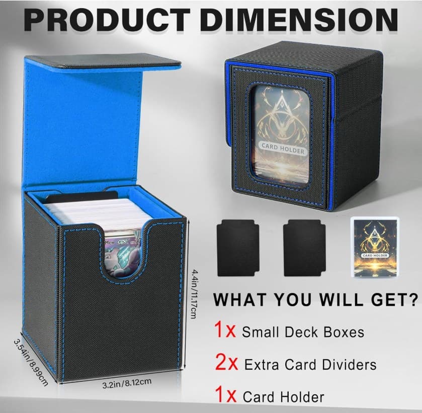 PU Leather Magnetic Deck Box with Display Window, Holds 100 Double-Sleeved Cards 缩略图 3