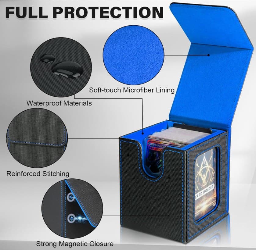 PU Leather Magnetic Deck Box with Display Window, Holds 100 Double-Sleeved Cards 缩略图 4
