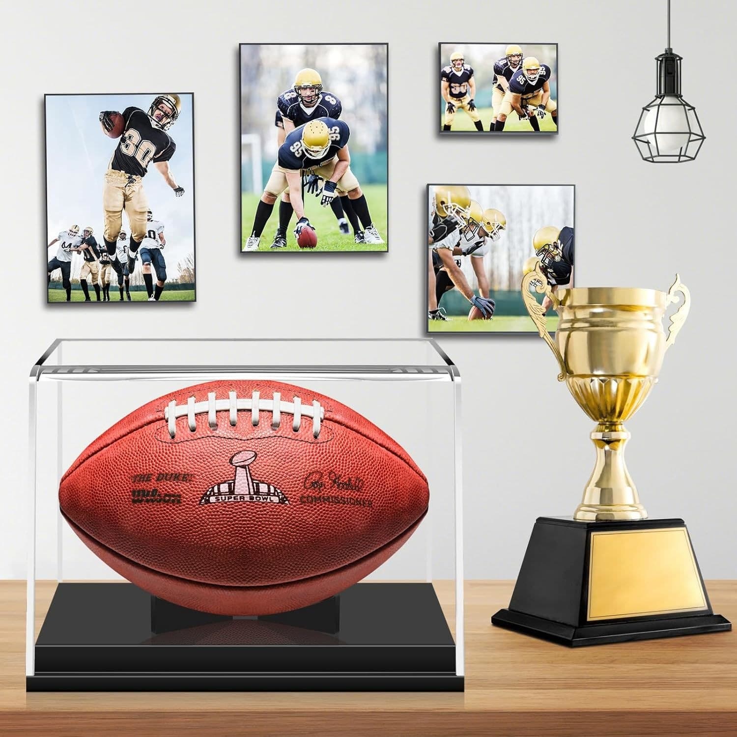 Clear Acrylic Football Display Case with Black Base and Stand 缩略图 2