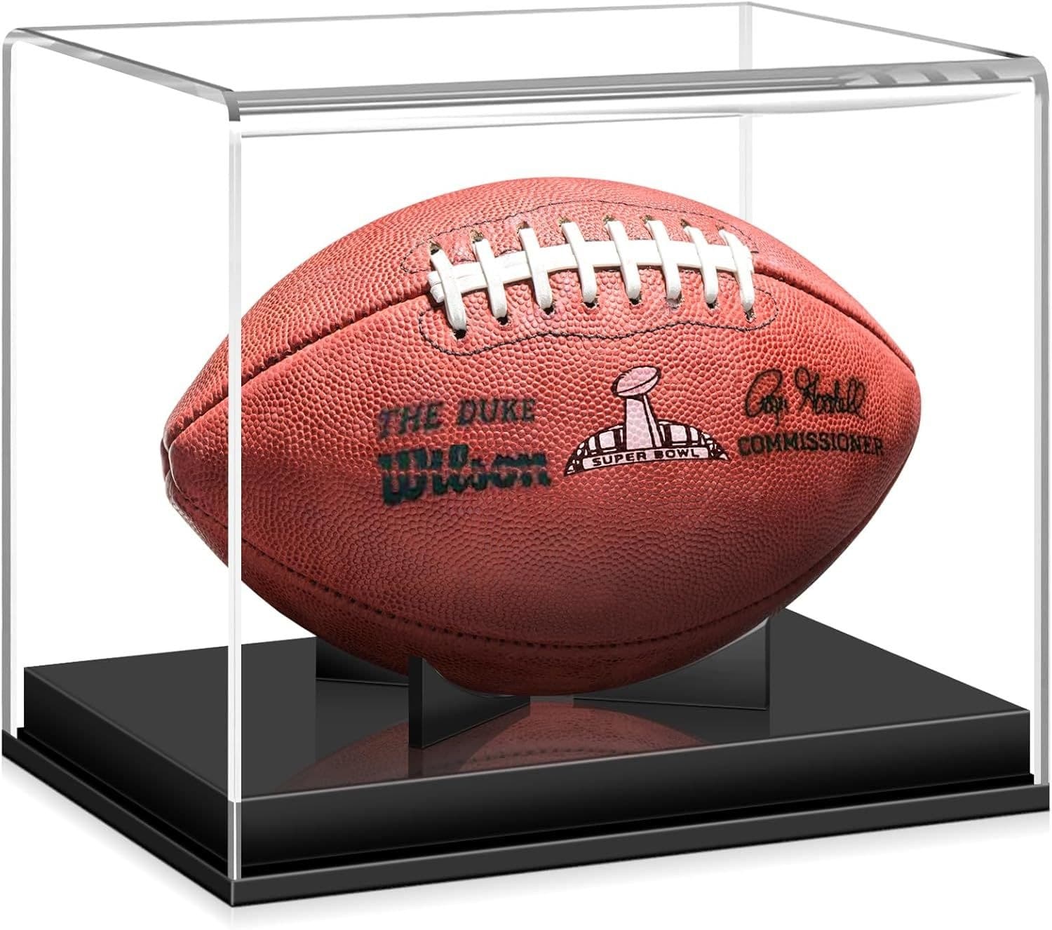 Clear Acrylic Football Display Case with Black Base and Stand 缩略图 3