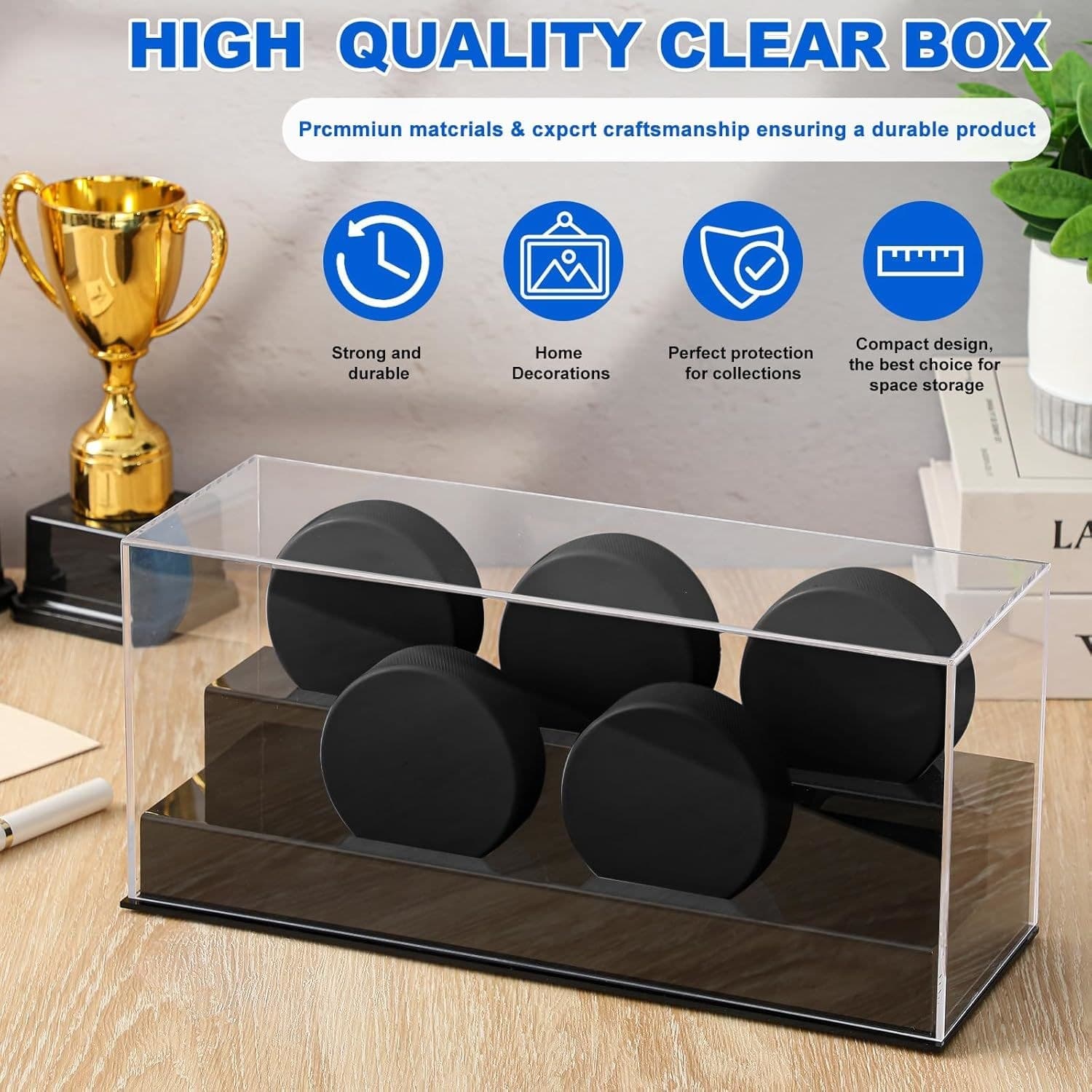 UV-Resistant Acrylic Hockey Puck Display Case, 5 Slots thumbnail 2