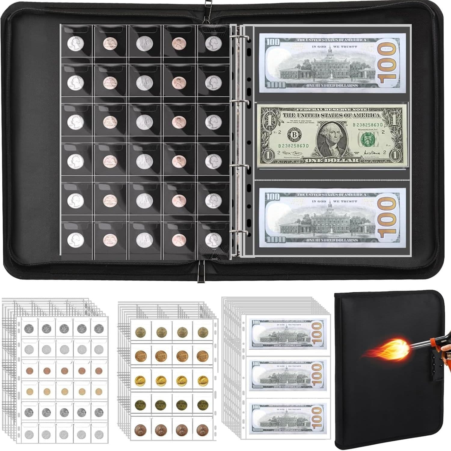 Zippered Coin and Banknote Collection Album, 300 Coins + 36 Bills thumbnail 3