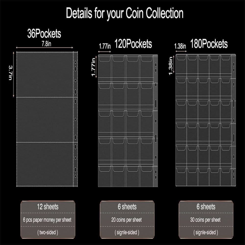 Zippered Coin and Banknote Collection Album, 300 Coins + 36 Bills thumbnail 4