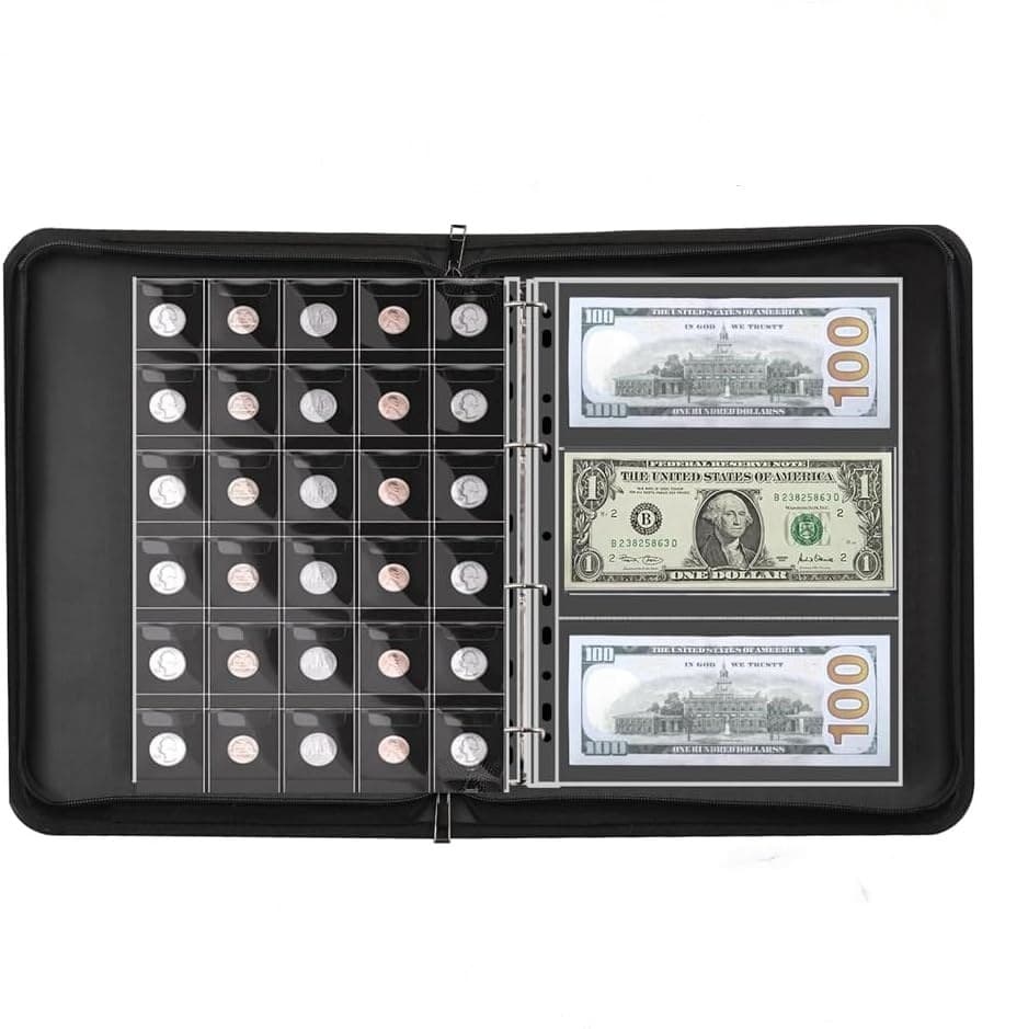 Zippered Coin and Banknote Collection Album, 300 Coins + 36 Bills