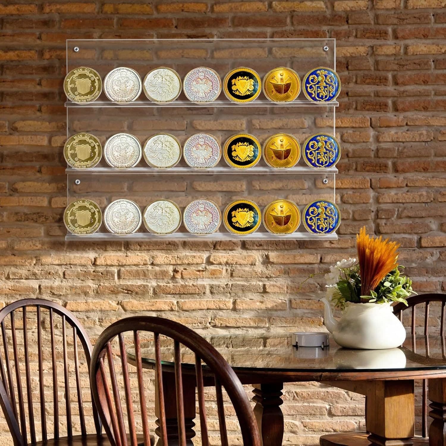 Wall-Mounted Acrylic Challenge Coin Display Shelf, 3 Rows, 12.6 x 9.25 in 缩略图 2