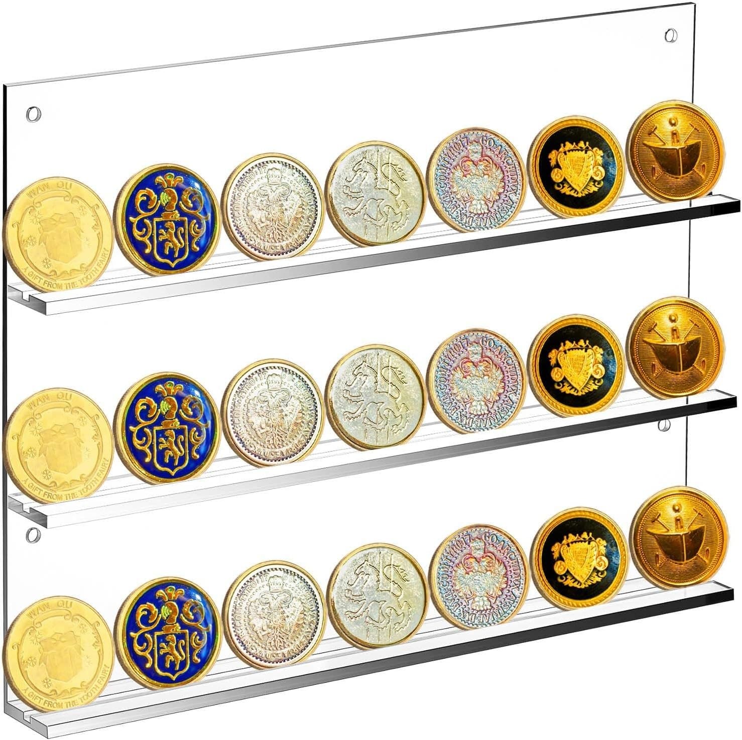 Wall-Mounted Acrylic Challenge Coin Display Shelf, 3 Rows, 12.6 x 9.25 in 缩略图 4
