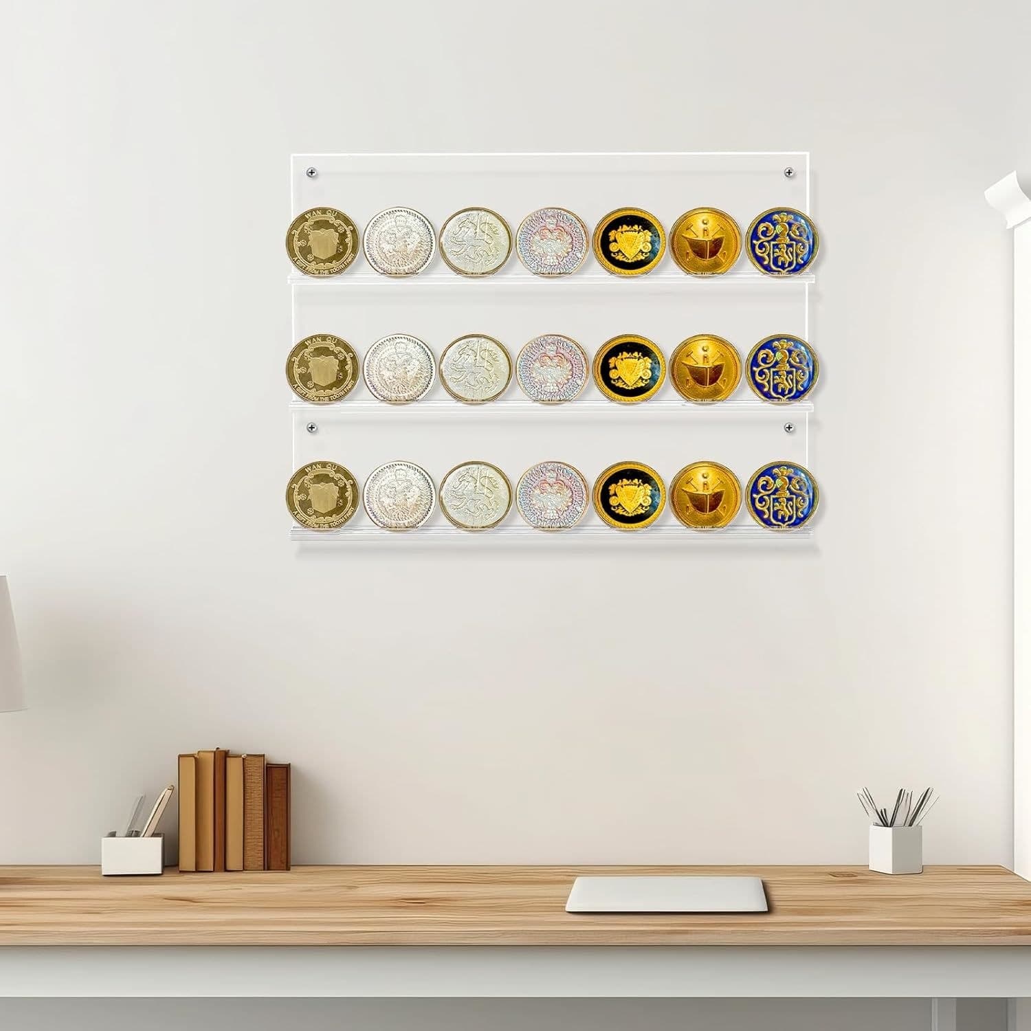 Wall-Mounted Acrylic Challenge Coin Display Shelf, 3 Rows, 12.6 x 9.25 in 缩略图 5