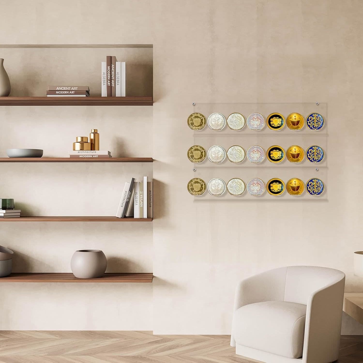 Wall-Mounted Acrylic Challenge Coin Display Shelf, 3 Rows, 12.6 x 9.25 in 缩略图 6