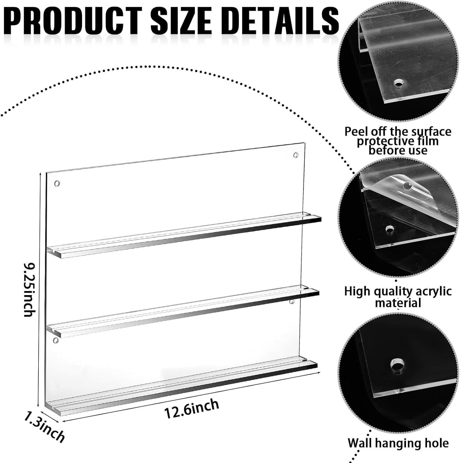 Wall-Mounted Acrylic Challenge Coin Display Shelf, 3 Rows, 12.6 x 9.25 in