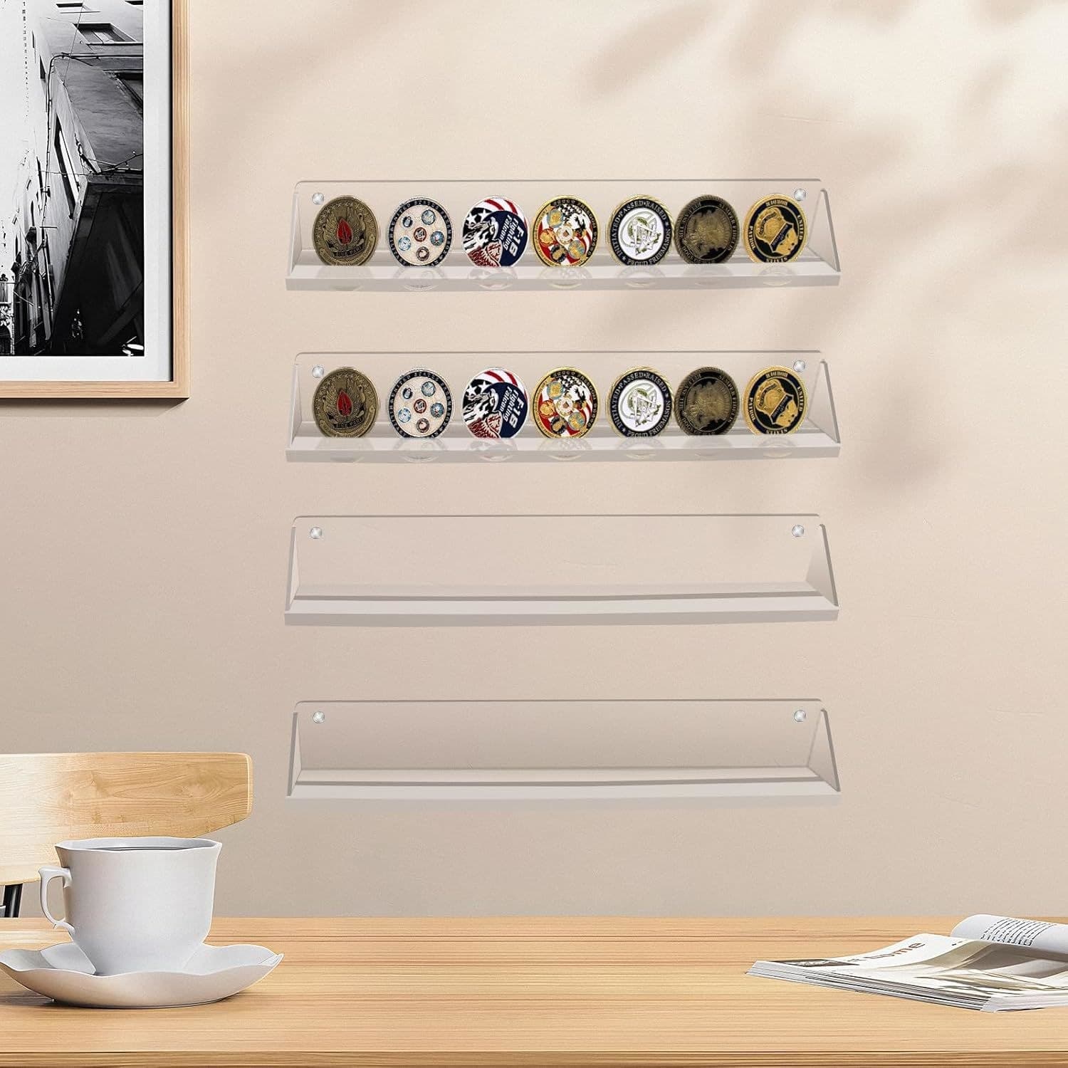 Acrylic Coin Display Rail, Single Row, 12.6 in, Wall or Shelf thumbnail 3
