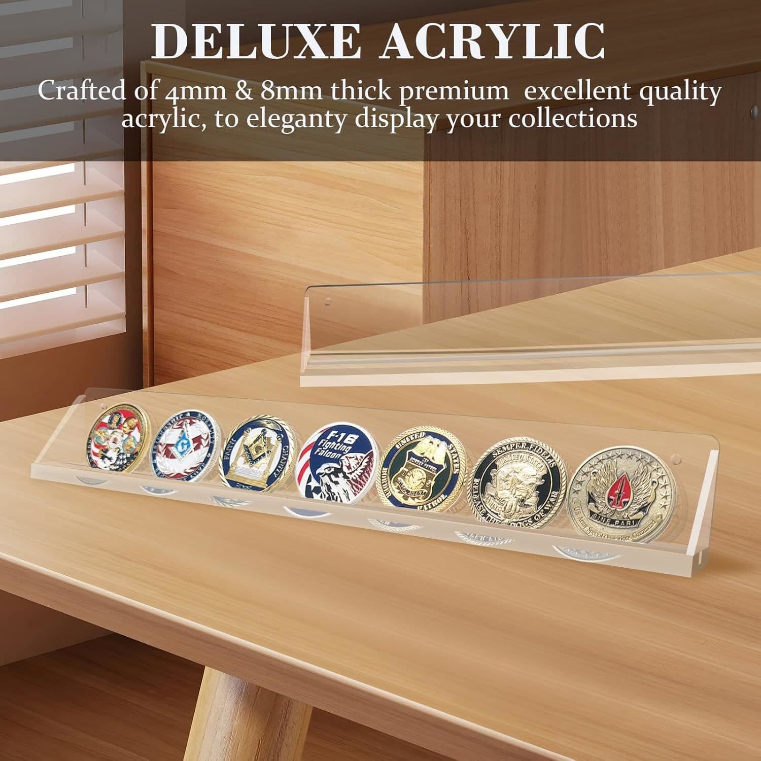 Acrylic Coin Display Rail, Single Row, 12.6 in, Wall or Shelf thumbnail 4
