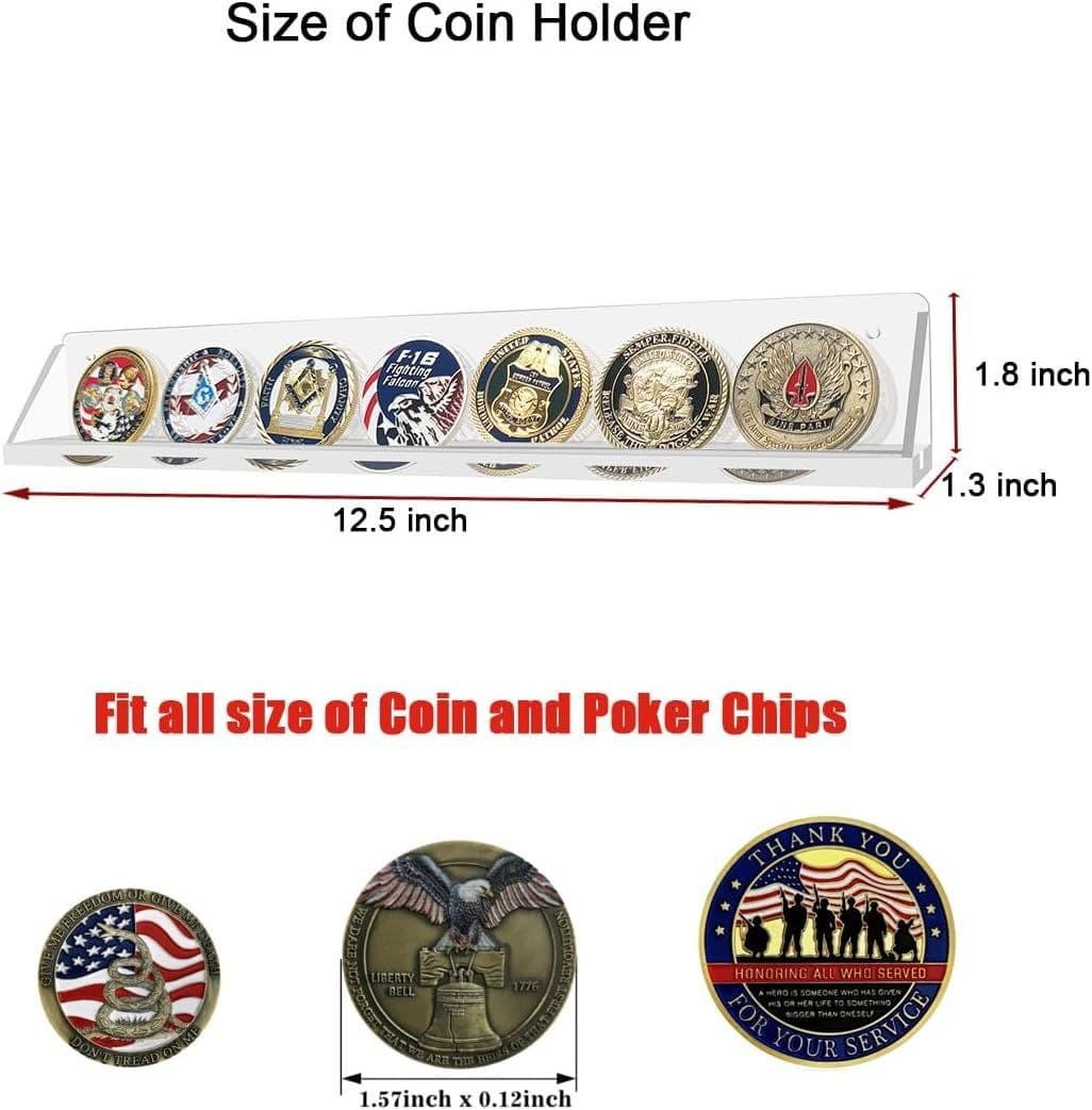 Acrylic Coin Display Rail, Single Row, 12.6 in, Wall or Shelf thumbnail 5