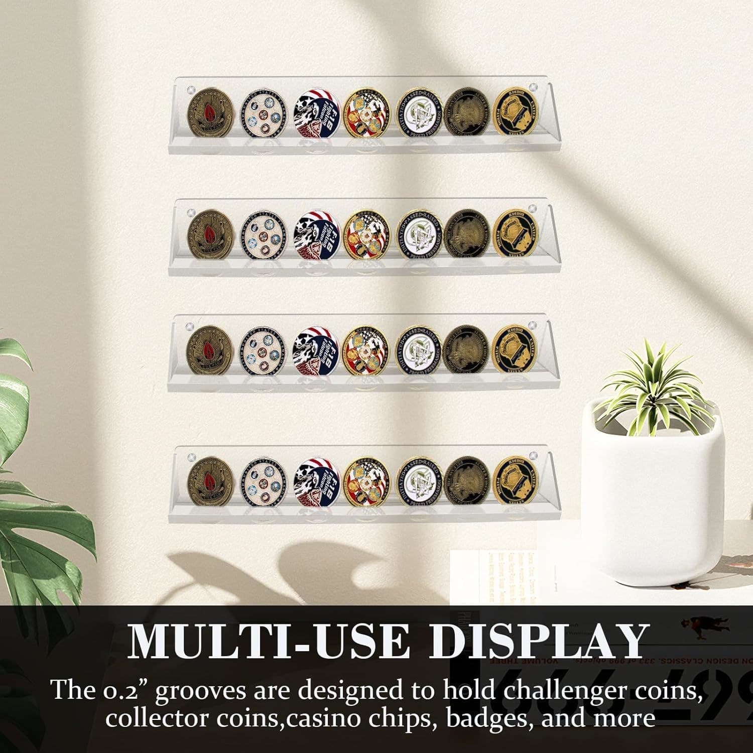 Acrylic Coin Display Rail, Single Row, 12.6 in, Wall or Shelf thumbnail 6
