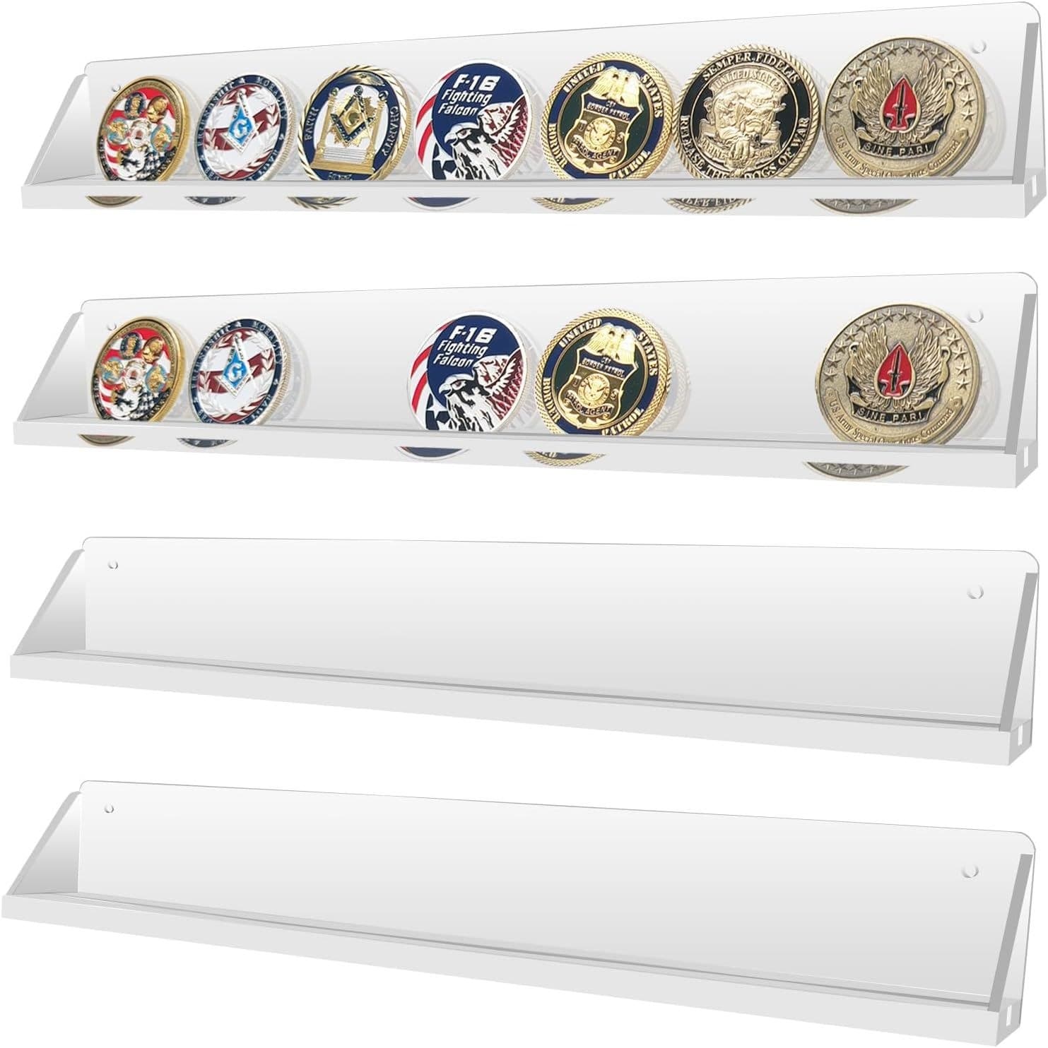 Acrylic Coin Display Rail, Single Row, 12.6 in, Wall or Shelf