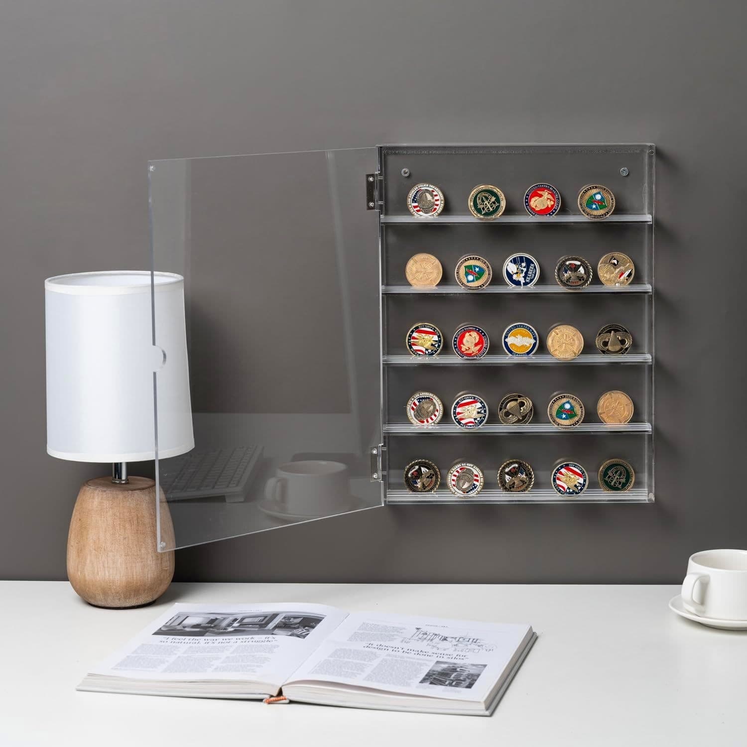 Wall-Mounted Acrylic Challenge Coin Display Case, 11.6 x 15.2 in, Magnetic Door thumbnail 2