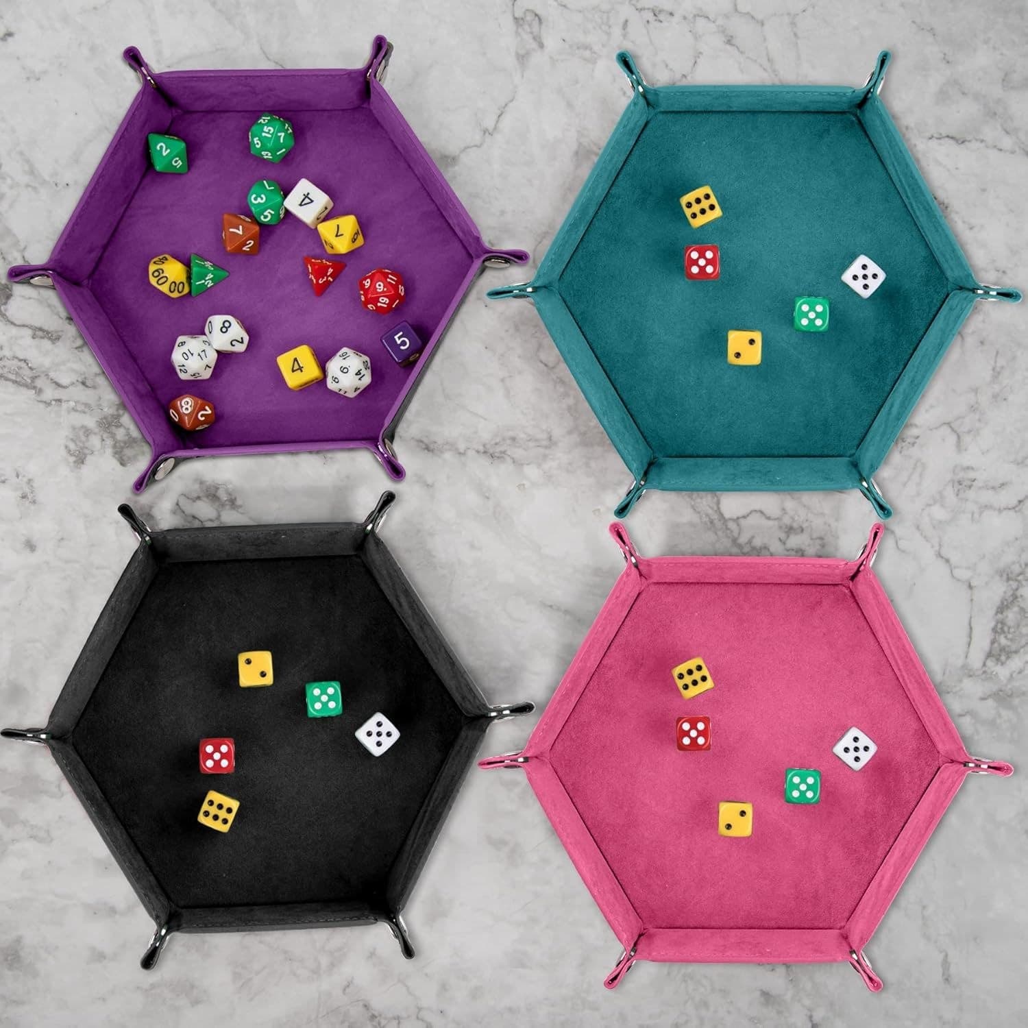 Foldable Hexagon Dice Tray, PU Leather with Velvet Lining thumbnail 2