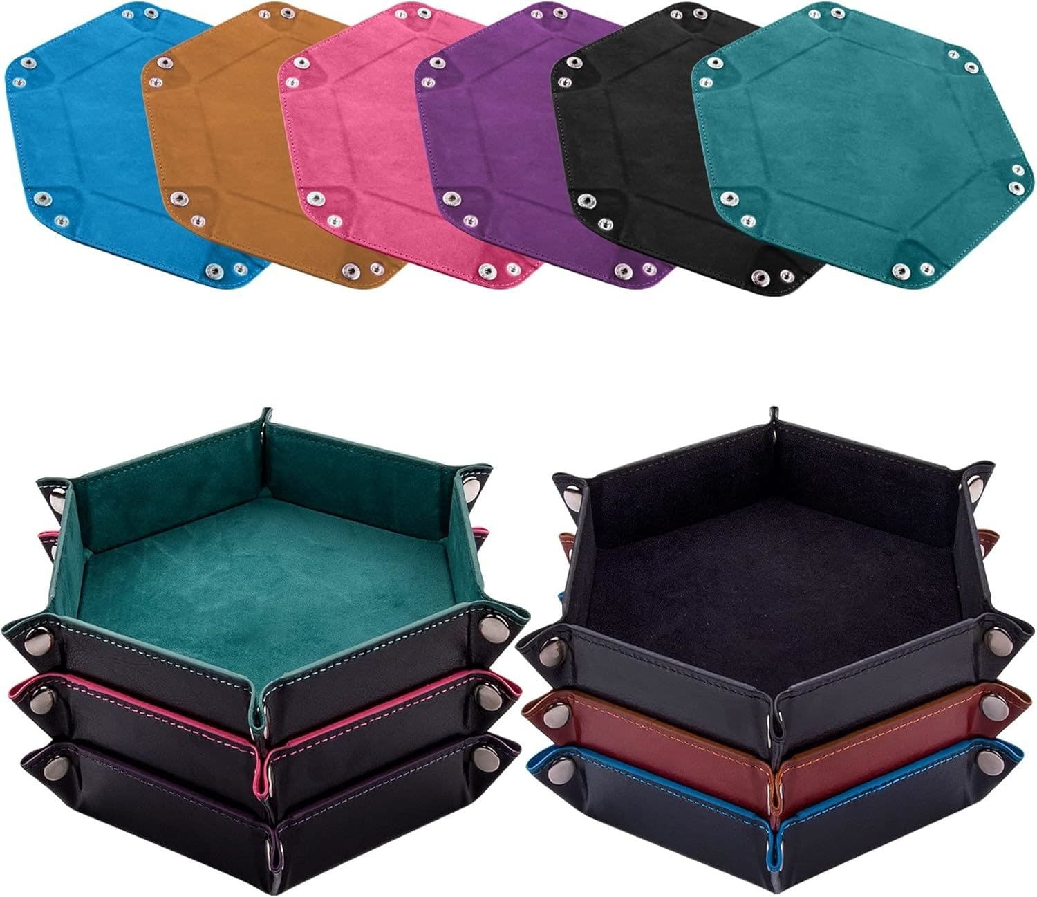 Foldable Hexagon Dice Tray, PU Leather with Velvet Lining thumbnail 3