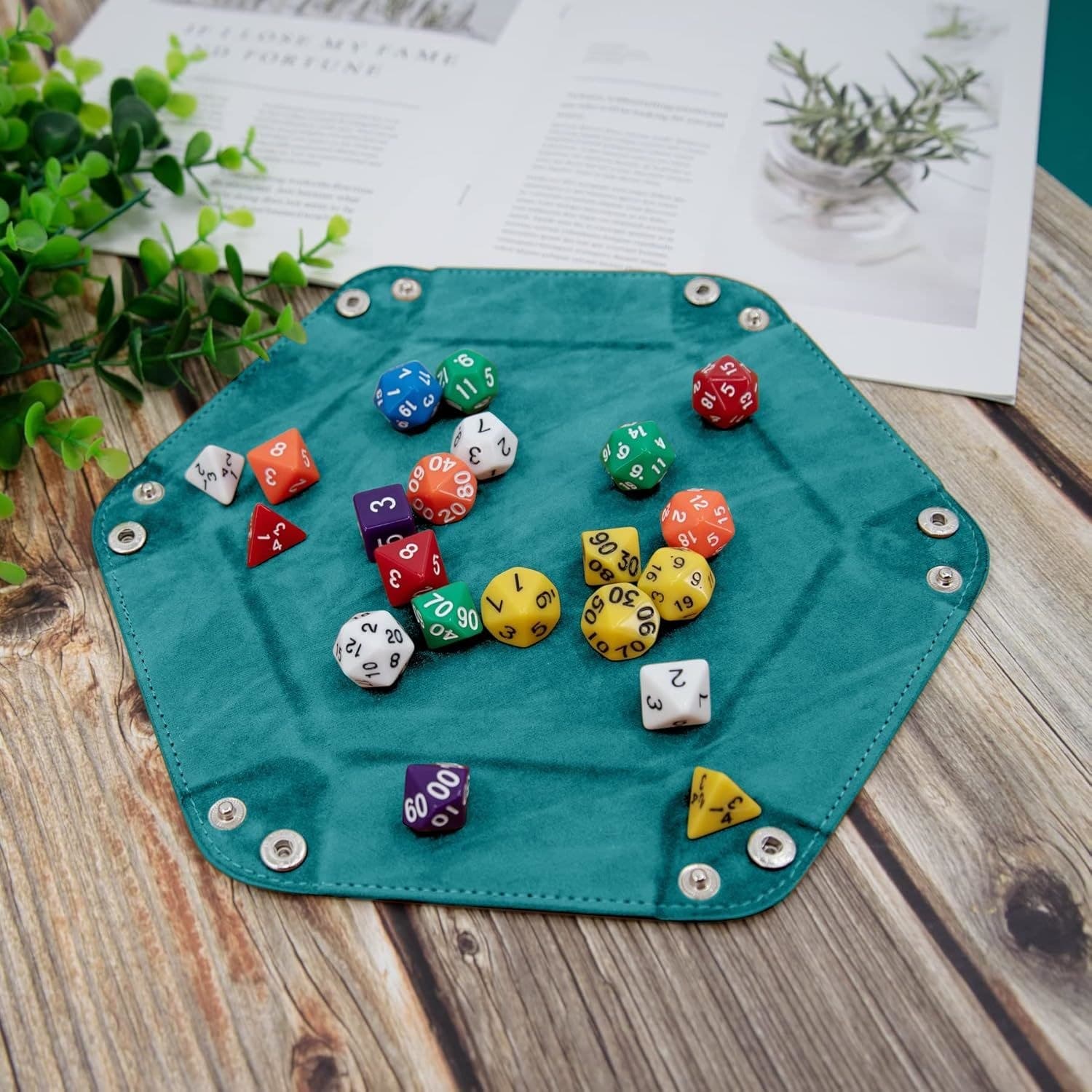 Foldable Hexagon Dice Tray, PU Leather with Velvet Lining thumbnail 4
