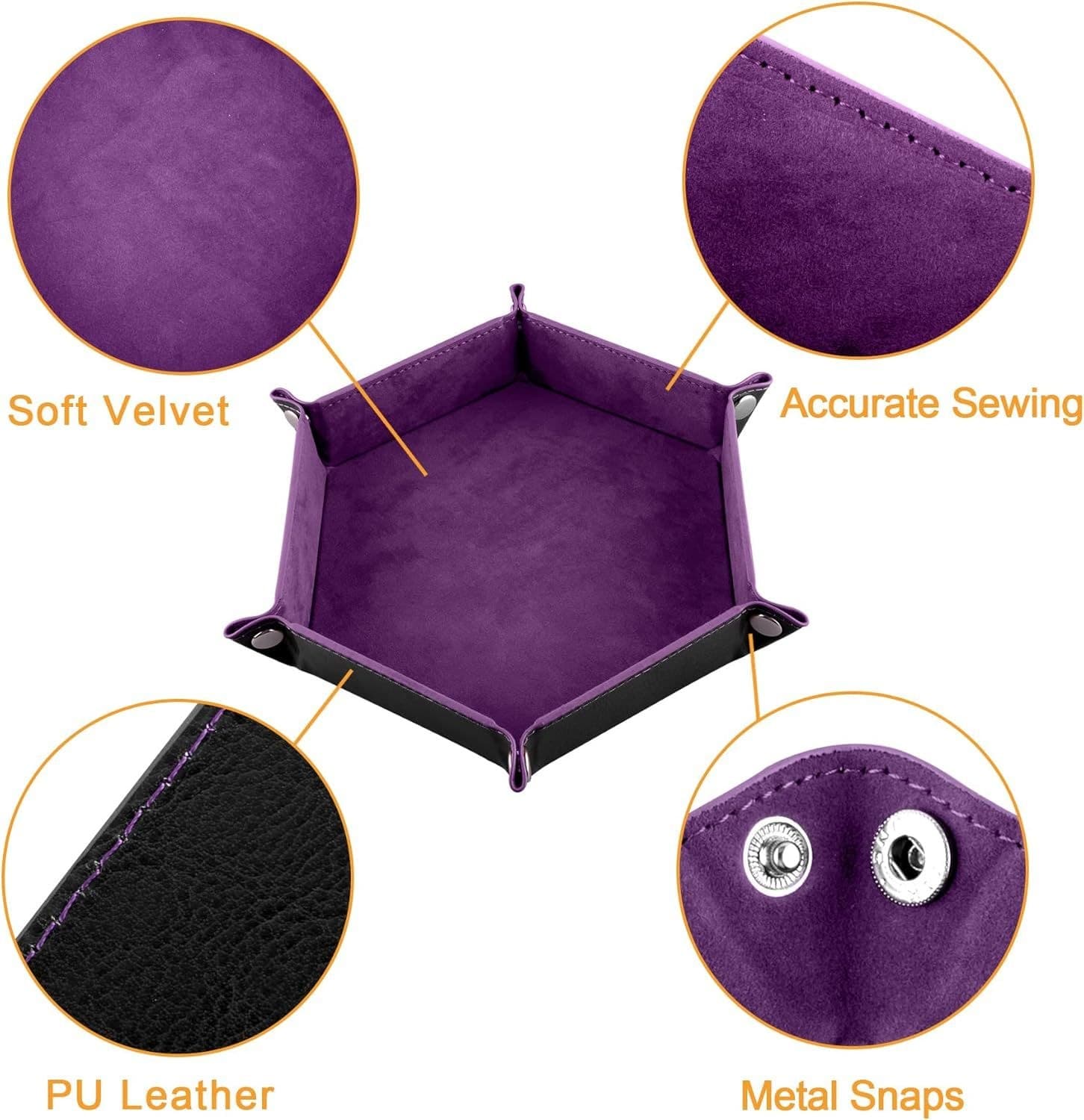 Foldable Hexagon Dice Tray, PU Leather with Velvet Lining thumbnail 5