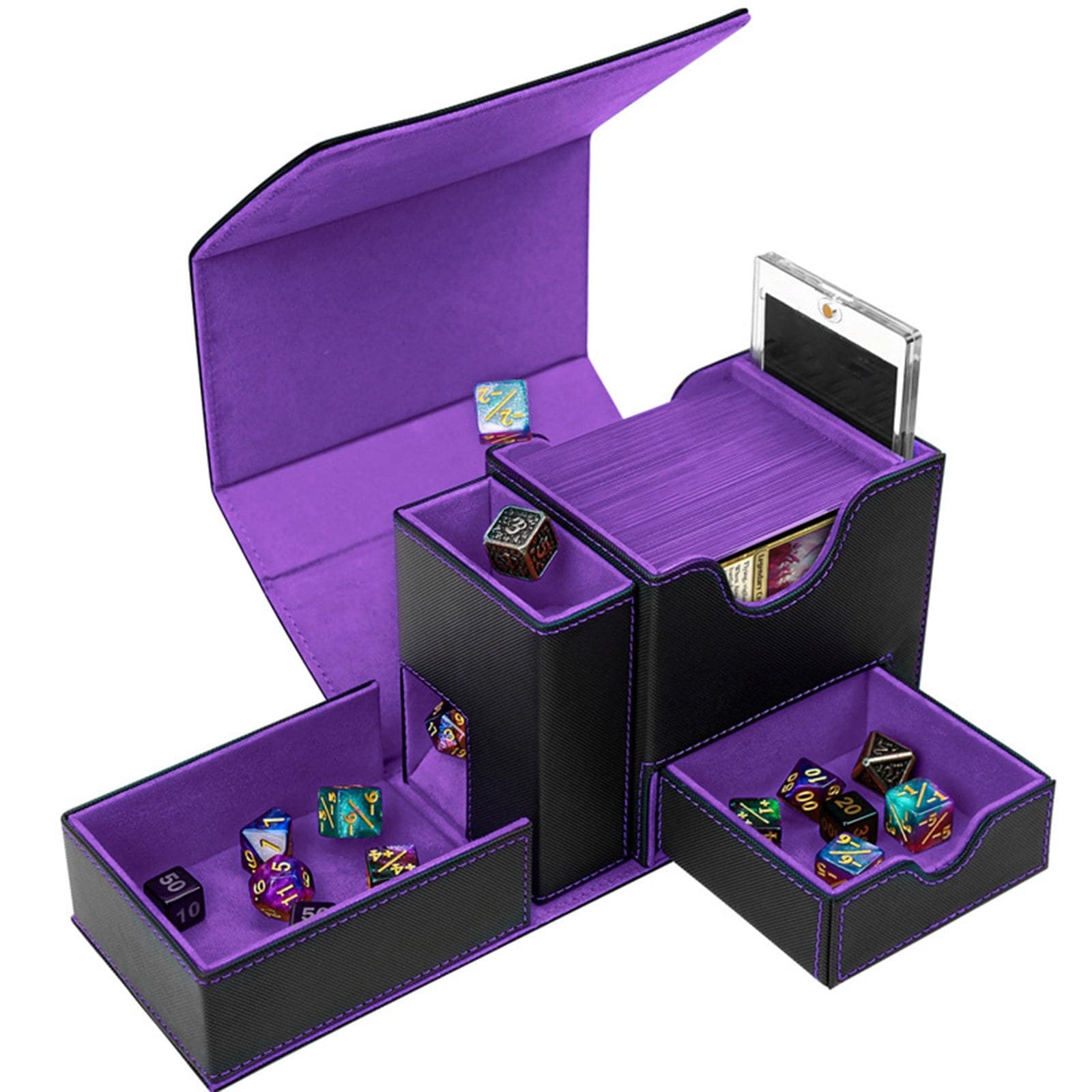 PU Leather Deck Box with Dice Drawer, Holds 100+ Sleeved Cards thumbnail 5