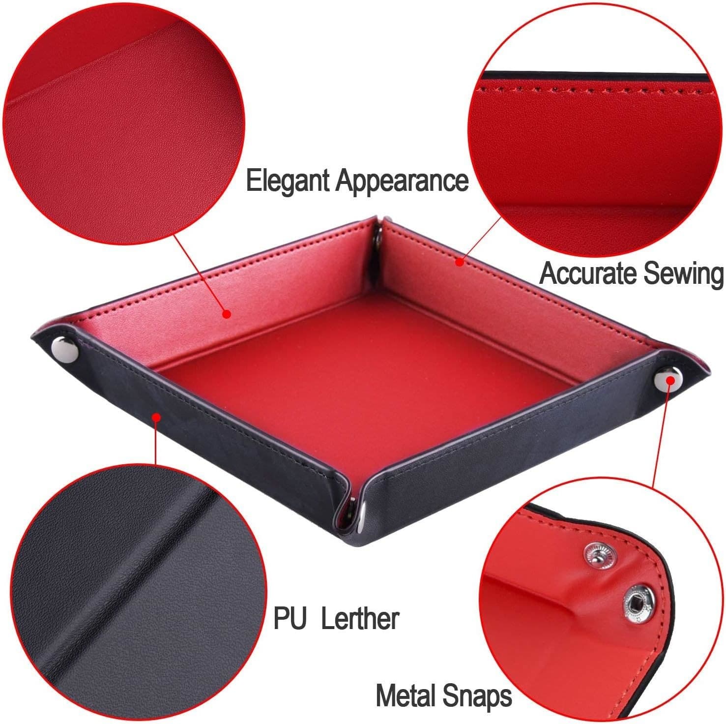 Square Foldable Dice Tray, Two-Tone PU Leather, Snap Corners 缩略图 6