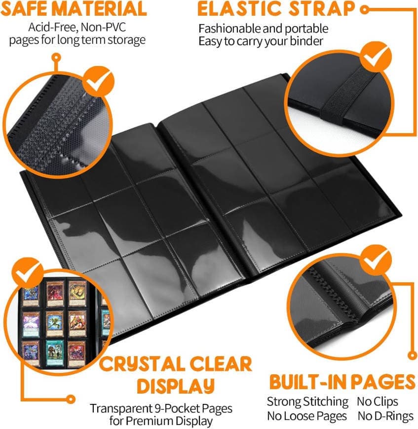 9-Pocket Card Binder, 360 Cards, Black, Elastic Strap thumbnail 3