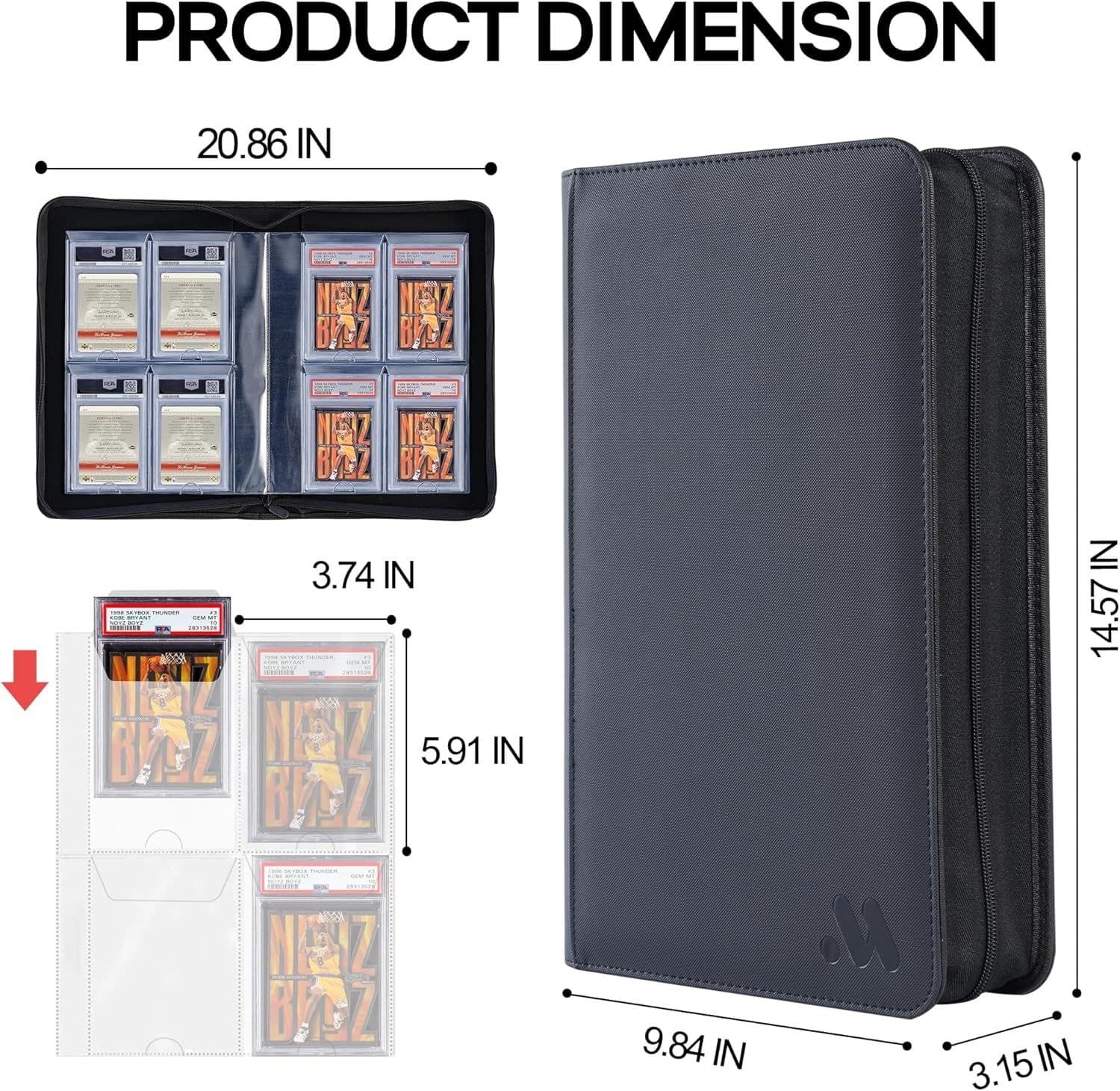 Graded Card Binder, 40 Slabs, 4 Pockets per Page, Zip PU Leather thumbnail 4