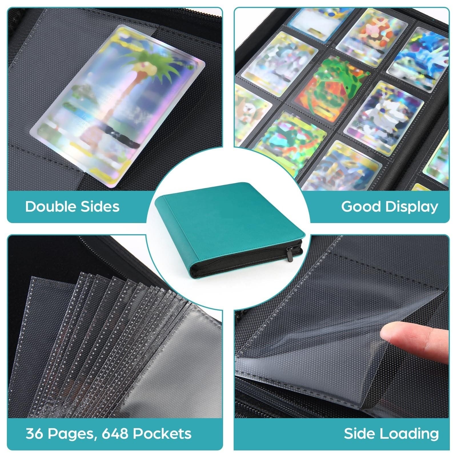 Zippered 9-Pocket Card Binder, 36 Pages / 648 Pockets, PU Leather thumbnail 4