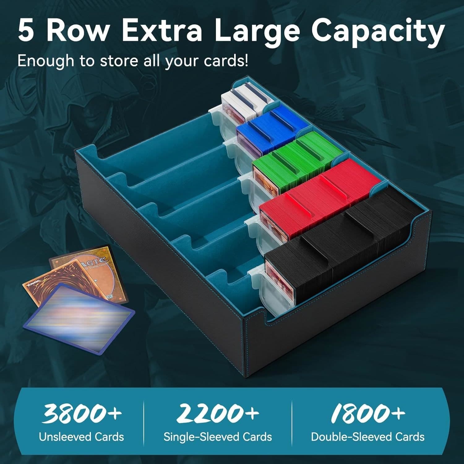5-Row PU Leather Card Storage Box with Magnetic Lids, 3,800+ Cards thumbnail 5