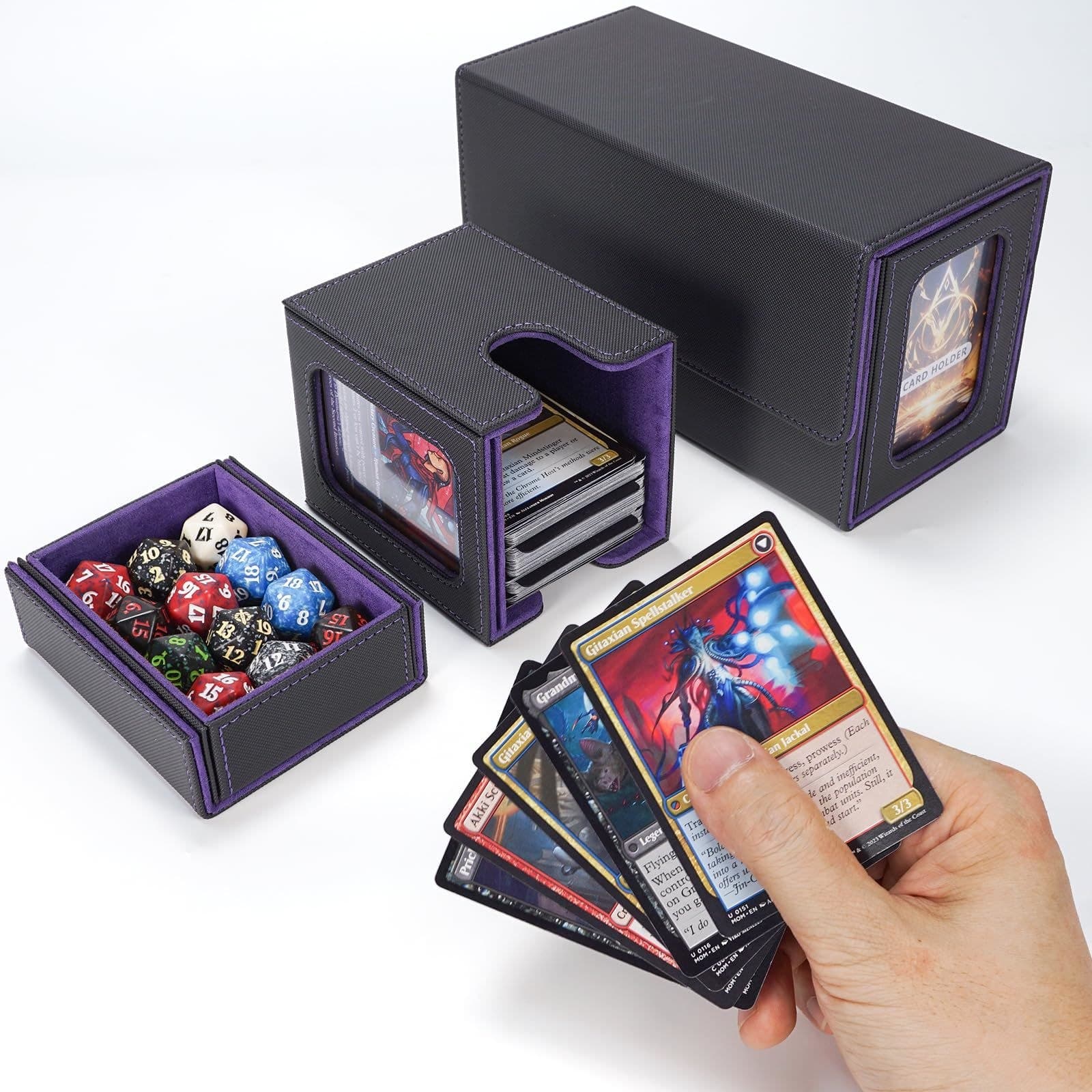 Commander Deck Box for 2 Decks with Dice Tray, PU Leather, Magnetic thumbnail 5