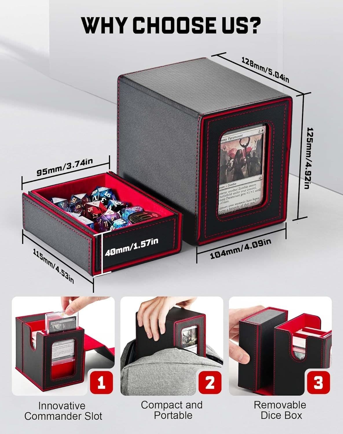 Deck Box with Commander Display Window and Dice Tray, Holds 100+ Sleeved Cards thumbnail 5