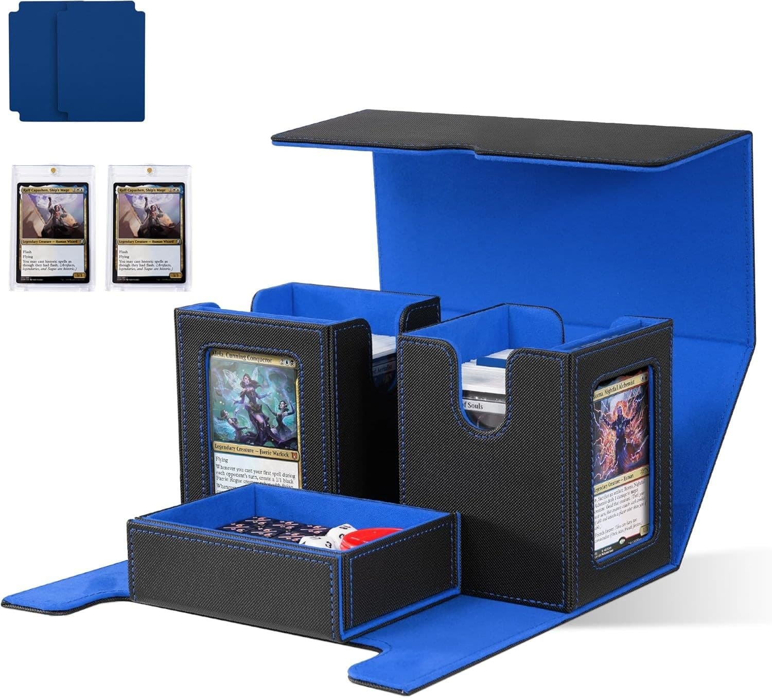 Deck Box with Commander Display Window and Dice Tray, Holds 100+ Sleeved Cards thumbnail 6