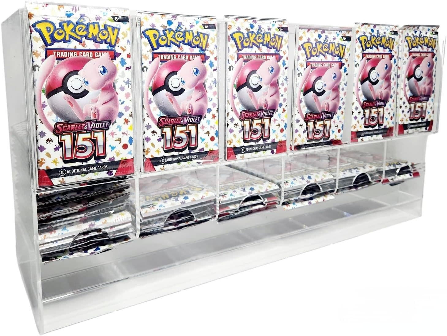 Stackable Acrylic Booster Pack Dispenser, 6 Front Slots, Hinged Dust Lid thumbnail 5