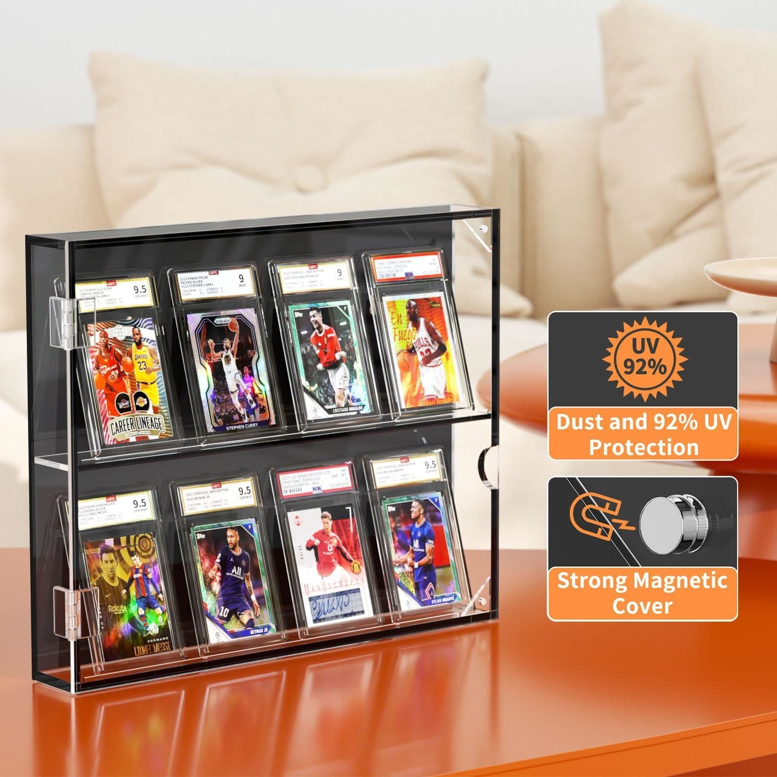 8-Compartment Acrylic Graded Card Display Case with Magnetic Door, 14.2 x 11.6 in thumbnail 2