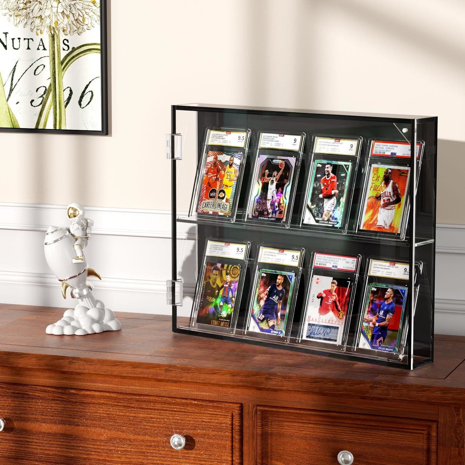 8-Compartment Acrylic Graded Card Display Case with Magnetic Door, 14.2 x 11.6 in thumbnail 3