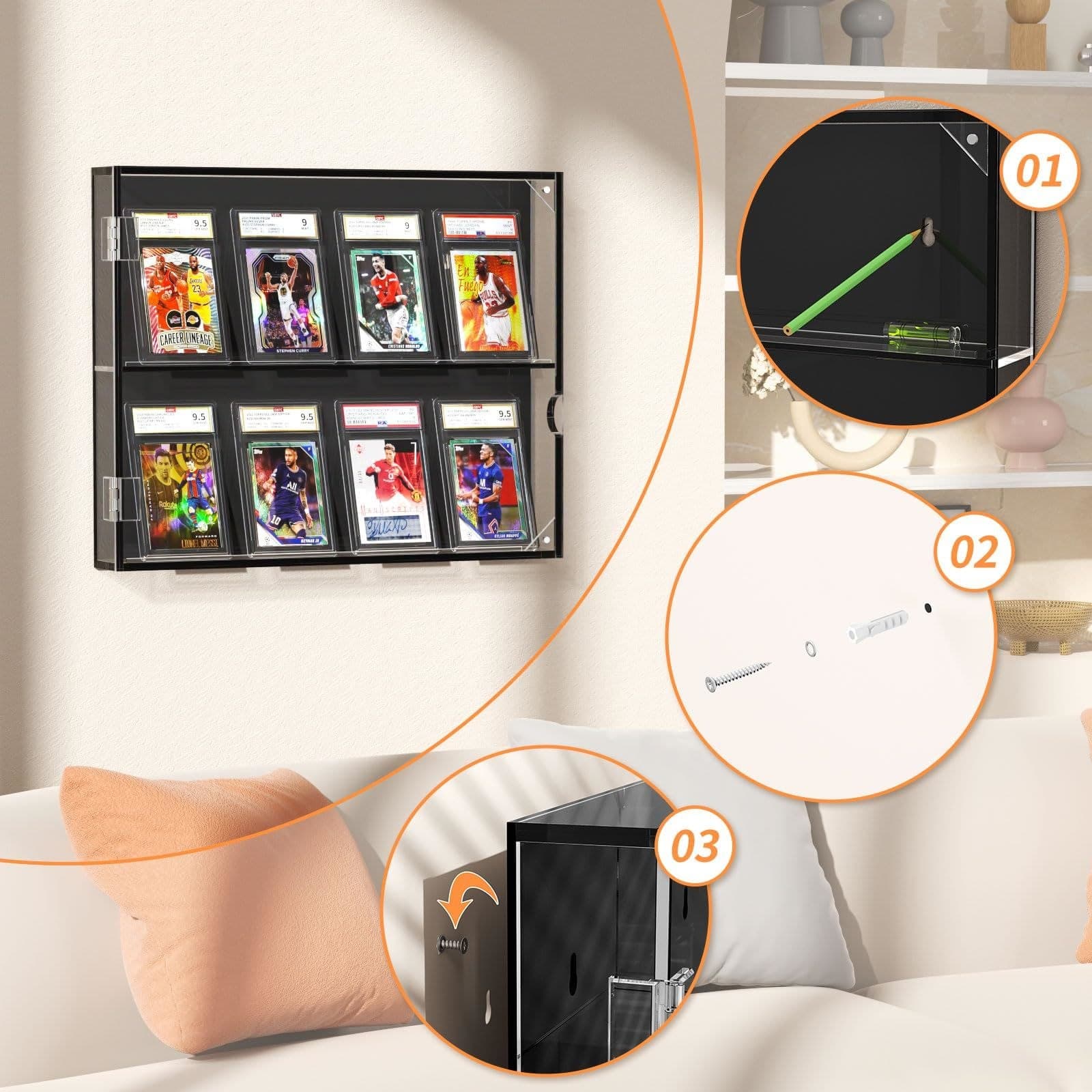 8-Compartment Acrylic Graded Card Display Case with Magnetic Door, 14.2 x 11.6 in thumbnail 6